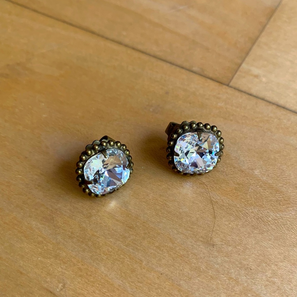 Crystal and Brass Stud Earrings
